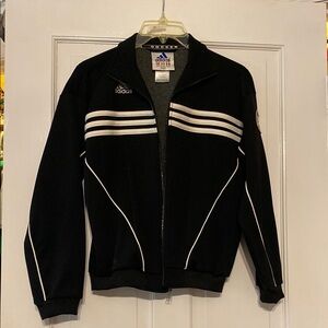 2000s Adidas Black and White Jacket with Sporty Stripes